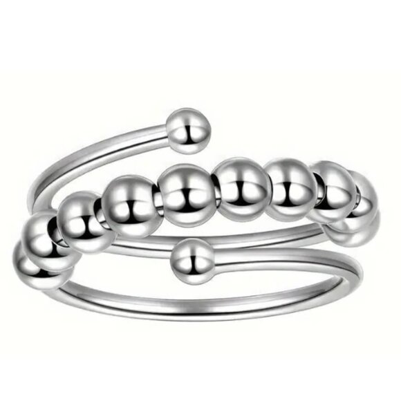 Silver - Sensory, Fidget, Spinner, or Worry Ring -  Adjustable Sizing - Picture 2 of 4